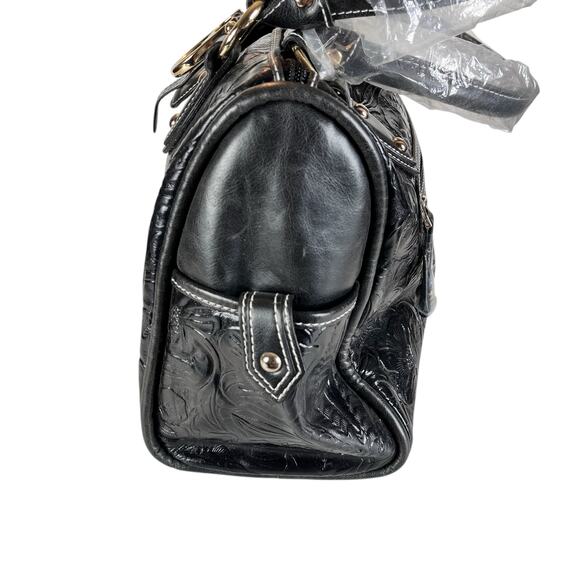 Madi Claire Black Tooled Leather Handbag Purse - Picture 8 of 11